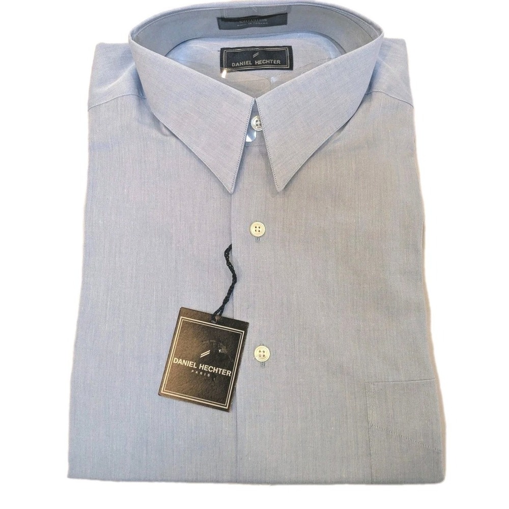 Daniel Hechter Shirt Men 16.5 32/33 Blue Solid 100% Cotton Dress Long Sleeve NWT